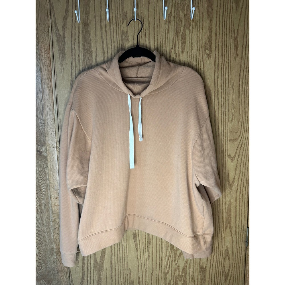 Madewell MWL Ribbed Funnel Neck Hoodie Tan Camel Sweatshirt XL- EUC